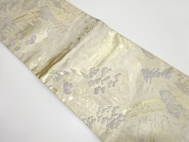 JAPANESE KIMONO / ANTIQUE FUKURO OBI / SILK / WOVEN FLORAL PLANTS